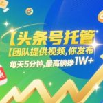 【头条号托管 】团队提供视频，你发布，每天5分钟，最高躺挣1W+【揭秘】