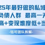 2025年最好做的私域项目，引流负债人群，最高一天变现7.4k，人群占比高，变现难度低，当天就能见到钱