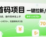 首码一键拉新项目，稳定靠谱，操作简单易上手，单号一小时70+，批量做每天5张【揭秘】