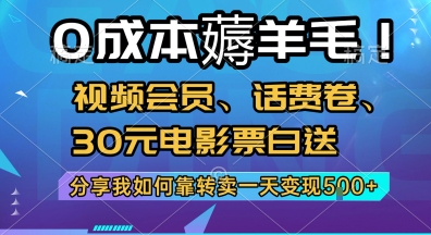 0成本薅羊毛!视频会员、话费卷、30元电影票白送，分享[/erphpdown]我如何靠转卖一天变现5张+【揭秘】