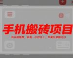 手机搬砖项目，有手就能做，亲测一小时几十，苹果安卓都可以