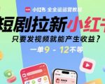 短剧拉新小红书全运营教程，只要发视频就能产生收益，一单9-12不等