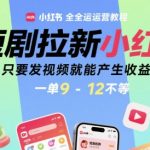 短剧拉新小红书全运营教程，只要发视频就能产生收益，一单9-12不等