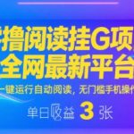 零撸阅读挂G项目，全网最新平台，一键运行自动阅读，无门槛手机操作，单日收益3张【揭秘】