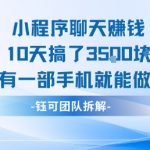 小程序聊天挣钱10天搞了3.5k，有一部手机就能做的