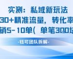 实测私域新玩法日引30加精准流量转化率50%日销5-10单每笔3张