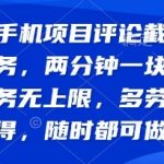纯手机项目评论截图任务，两分钟一块钱 任务无上限多劳多得，随时随地都能做【揭秘】