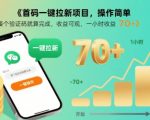 首码一键拉新项目，操作简单，接个验证码就算完成，收益可观， 一小时收益70+【揭秘】