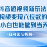 抖音短视频新玩法，23条视频变现六位数，0基础小白也能做到当天出单