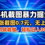 手机截图暴力掘金，两张截图0.7米，一部手机就能做，轻松日入3张+【揭秘】