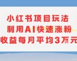 小红书商单项目新玩法，利用AI快速涨粉收益每月平均3W