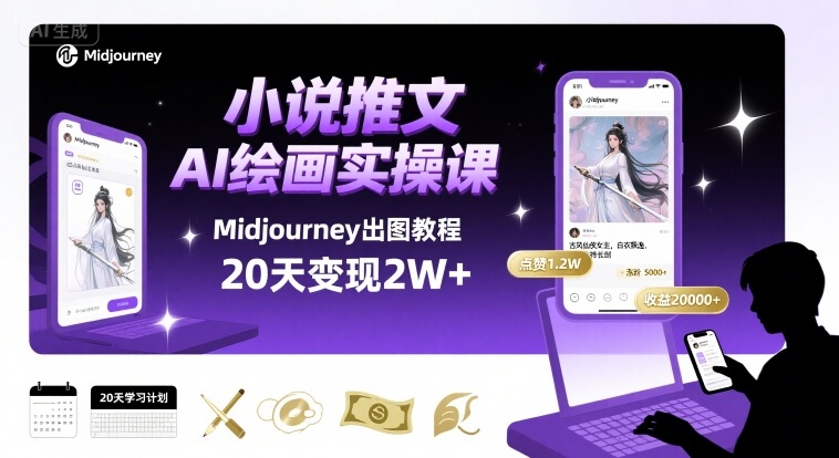 小说推文干货分享[/erphpdown]之AI绘画MJ出图实操课，用Midjourney做小说推文，20天挣2w