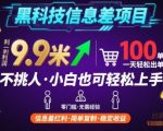 黑科技信息差项目，一单利润9.9米，一天简简单单出100单，不挑人，小白也可轻松上手【揭秘】