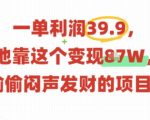 一单利润39.9，有人靠这个变现几十个，偷偷闷声发财的项目