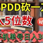 闲鱼PDD砍一刀，一部手机就可以操作，单号日入3张