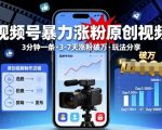 视频号暴力涨粉原创视频，3分钟一条原创视频，3-7天涨粉破万，玩法分享给你