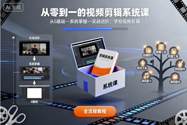从零到一的视频剪辑系统课,从0基础–系统掌握–实战进阶,学拍视频剪辑