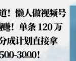 蓝海赛道，懒人做视频号也能躺挣，单条120W赞，分成计划直接拿1.5k，不用拍不用剪