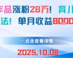 18条作品涨粉28W，育儿赛道新玩法，单月收益8k