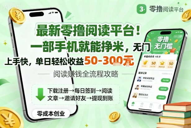 最新零撸阅读平台！一部手机就能挣米，无门槛上手快，单日轻松收益50-3张【揭秘】