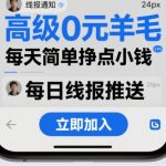 高级0元羊毛线报社群项目，每天简单挣点小钱
