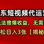 京东短视频带货，新玩法撸爆收益，无需剪辑，无需选品，轻松日入3张【揭秘】