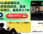 AI头条躺賺玩法，提供视频给你，直接发布就行，最高月入1W+【揭秘】