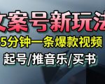 文案号新玩法，5分钟一条爆款视频，流量高，起号快，多方位变现