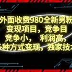 外面收费980全新男粉变现项目，竞争小，利润高，多种方式变现，独家技术