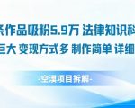 14条作品吸粉5.9W，法律知识科普，流量巨大，变现方式多，制作简单，详细教程