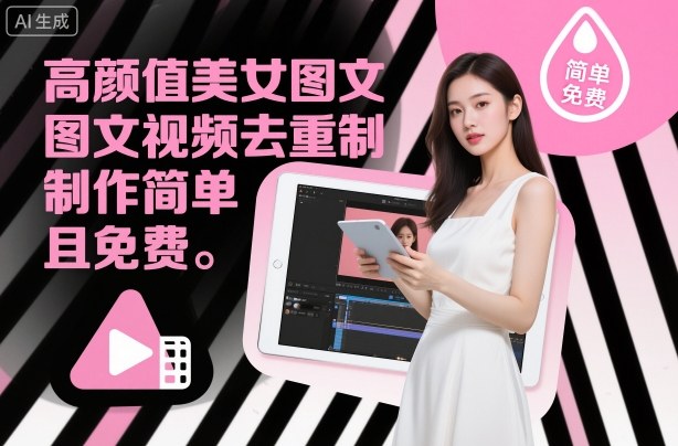 高颜值美女图文视频去重制作教学,制作简单且免费