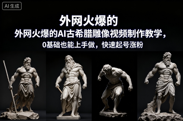 外网火爆的AI古希腊雕像视频制作教学，0基础也能上手做，快速起号涨粉