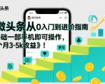 微头条从0入门到进阶指南，0基础一部手机即可操作，每个月3-5k收益