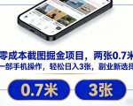 零成本截图掘金项目，两张0.7米，一部手机操作，轻松日入3张，副业新选择【揭秘】