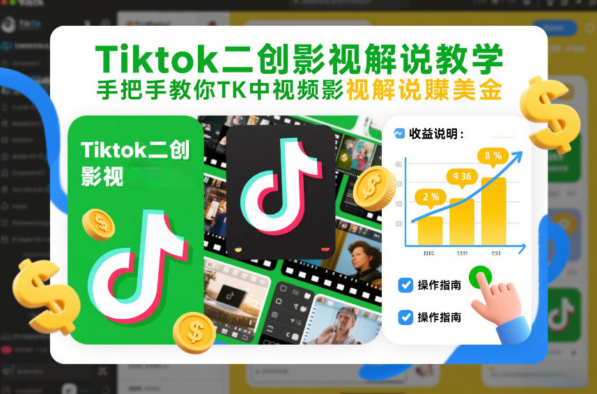 Tiktok二创影视解说教学，手把手教你TK中视频影视解说賺美金（更新26年1月）