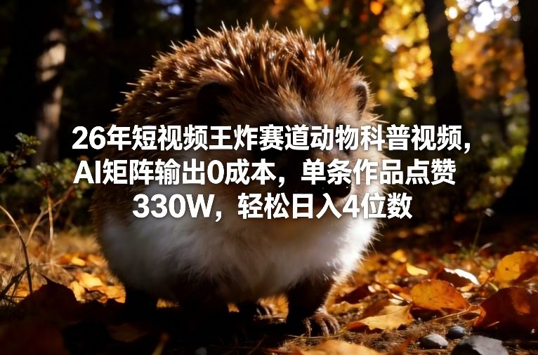 26年短视频王炸赛道动物科普视频,AI矩阵输出0成本,单条作品点赞330W,轻松日入4位数