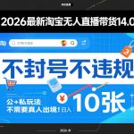 2026最新淘宝无人直播带货14.0，不封号不违规，公+私玩法，不需要真人出境，日入10张【揭秘】