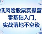 低风险股票实操营：零基础入门，实战落地不空谈