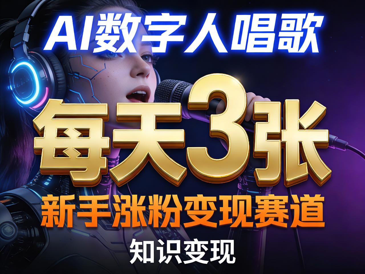 AI数字人唱歌，新手涨粉变现赛道，每天3张和知识付费，副业必备