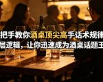 付费文章：手把手教你酒桌顶尖高手话术规律与底层逻辑，让你迅速成为酒桌话题王者(二十年全网独家经验分享)