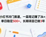 小红书冷门赛道，一篇笔记賺了3k+，单日稳定500+，长期项目已做3年【揭秘】