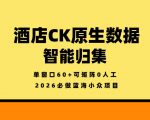 酒店CK原生数据智能归集，单窗口60+可矩阵0人工，2026必做蓝海小众项目【揭秘】
