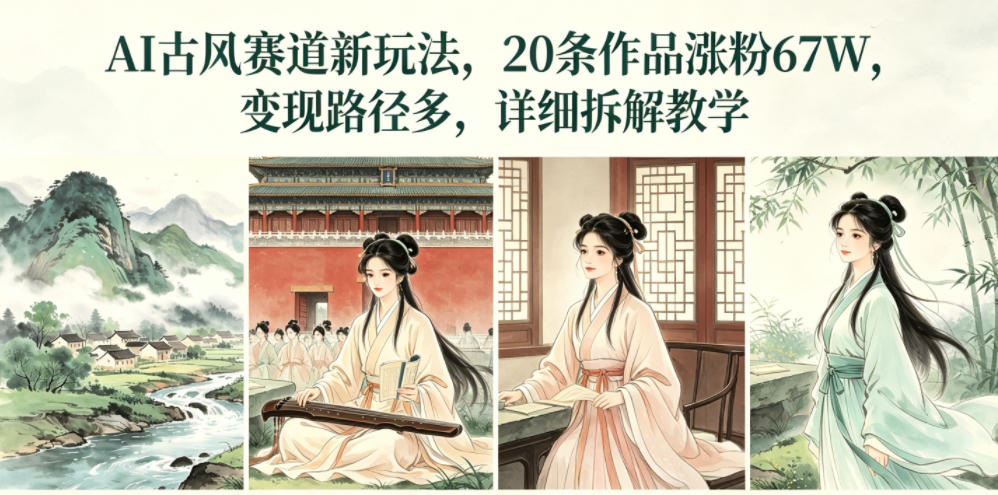 AI古风赛道新玩法，20条作品涨粉67W，变现路径多，详细拆解教学