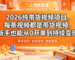 2026纯带货视频项目，每条视频都是带货视频，新手也能从0开单到持续变现