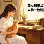 美女和猫故事提示词，人物一致性提示词+故事板