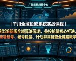 千川全域投流系统实战课程｜2026新版全域算法落地、叠投抢量核心打法、新号起号、老号稳量、计划异常排查全链路教学