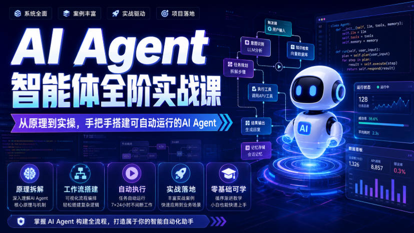 AI Agent智能体全阶实战课，从原理到实操，手把手搭建可自动运行的AI Agent（更新）