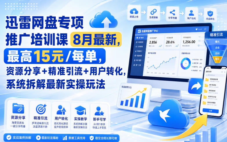 迅雷网盘专项推广培训课8月最新，最高15米/每单，资源分享[/erphpdown]+精准引流+用户转化，系统拆解最新实操玩法（持续更新）