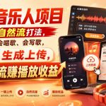 汽水音乐人项目，暴力自然流打法，不需要你会唱歌、会写歌，用AI生成上传，靠自然流賺播放收益