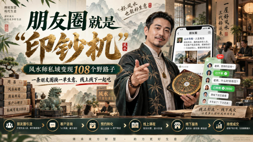 朋友圈就是“印钞机”，风水师私域变现108个野路子，一条朋友圈换一单生意，线上线下一起吃【文档】